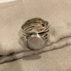 Silpada Sterling Silver Freshwater Pearl Coin ring size 7